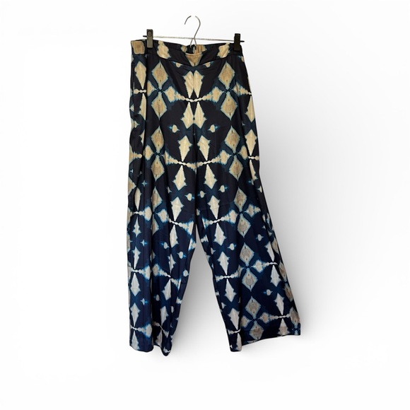 BANANA REPUBLIC Navy Geometric Print Wide Leg Pants |Size L | Boho Resort Lounge - Picture 3 of 8